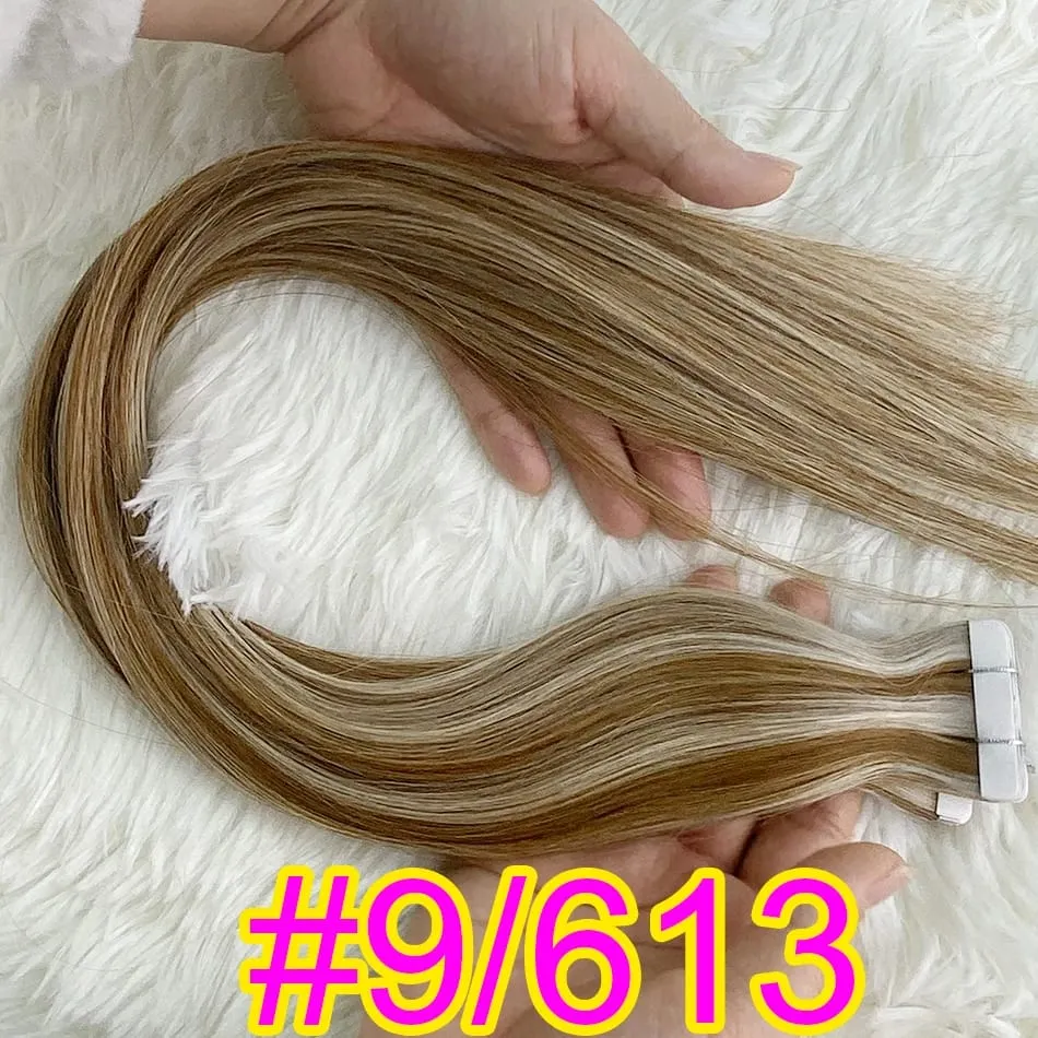 Full Shine Tape In 100% Remy Human Hair Straight Double Sided Blonde Comfortable Silky Natural Tape Ins For Women