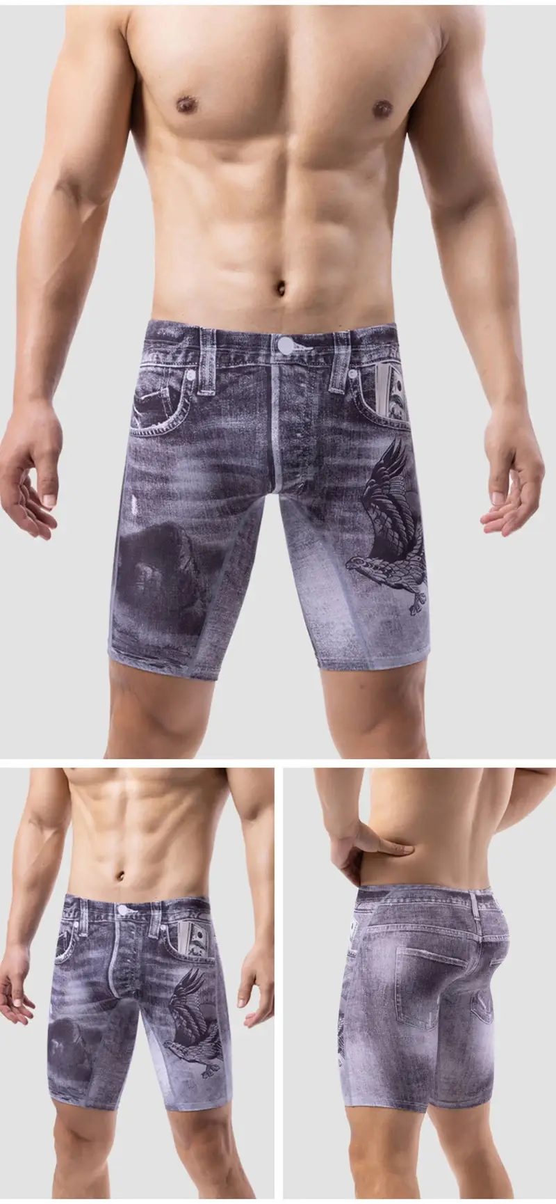 Thời Trang Mới Quần Lót Ice Silk Quần Short Boxer Dài Cho Nam Kích Thước Lớn Demin Jean Phong Cách Quần Lót Nam Cao Cấp Kéo Dài Quần Lót