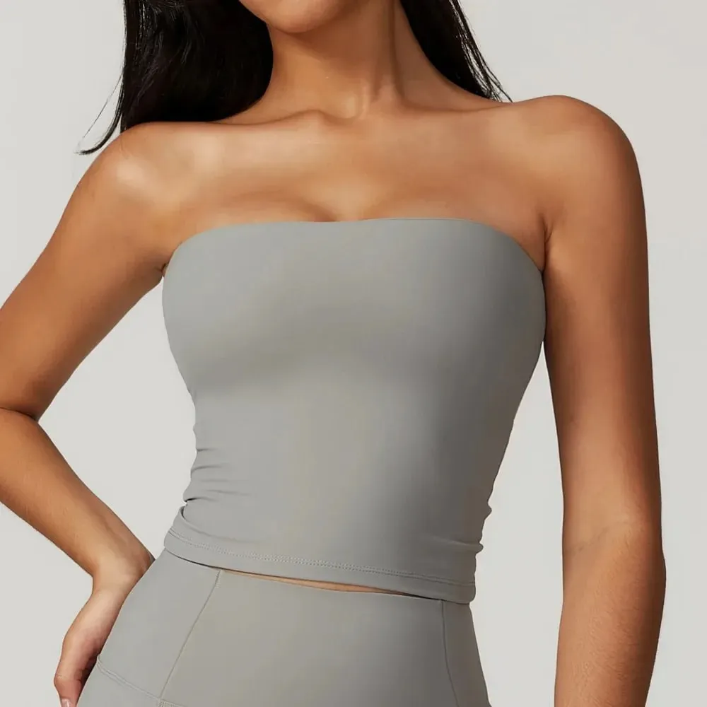New Strapless Tube Tops For Women Gym Sports Yoga Vest Sexy Beautiful Back Padded Fitness Tanks Impact Quick Dry Workout Clothes