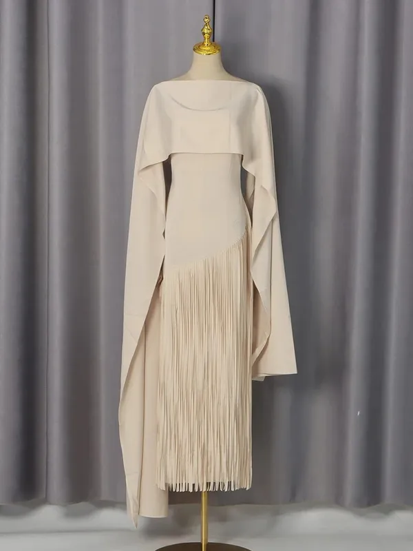 Solid Loose Spliced Tassel Chic Dresses for Women O Neck Sleeveless Luxury Elegant Dress Female Summer Fashion New