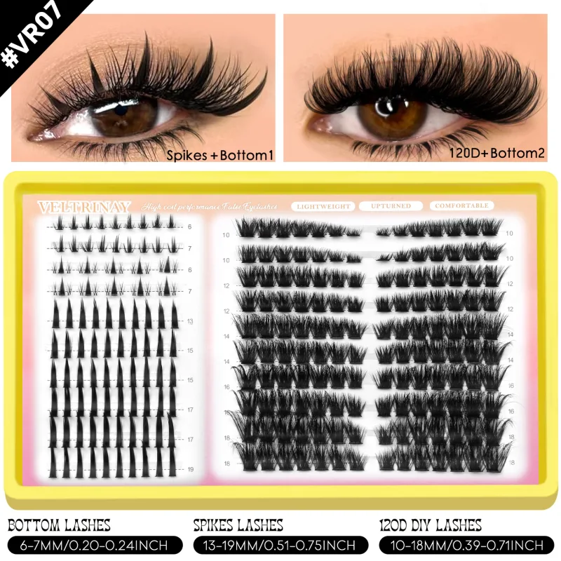 4-in-1 208pcs Lash Clusters 1style Manga Lash+2 style Spiky Botoom Lash+1 style Cat Eye Eyelashes DIY Clusters Lashes