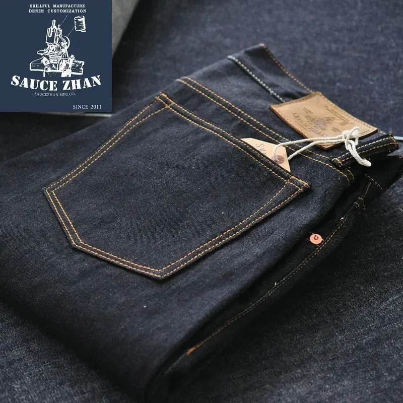 Saucezhan 314XX Mens Jeans Sanforized Selvedge Denim Jeans for man Indigo and Black Jeans Zipper Fly Slim Fit