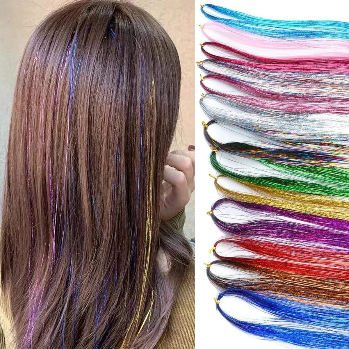 Synthetic natural color gold silk hair extension wig women highlight no clip gold silk chemical fiber long straight hair flash