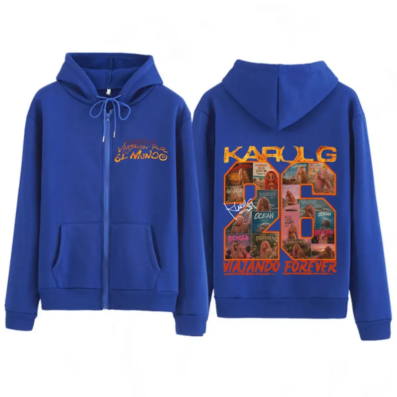 Karol G Viajando Por El Mundo Tropitour 2026 Print Zipper Hoodie Men Women Fashion Sweatshirts Casual Vintage Zip Up Jacket Coat