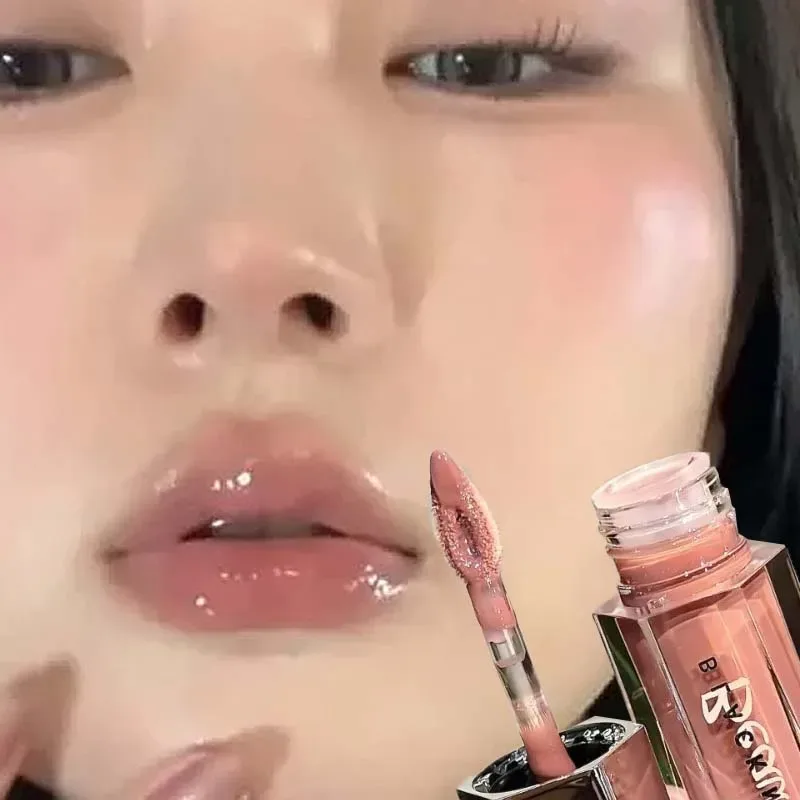 Hielo transparente marrón brillo de labios hidratante líquido brillante lápiz labial desnudo luz de agua espejo de cristal esmalte de labios maquillaje de larga duración