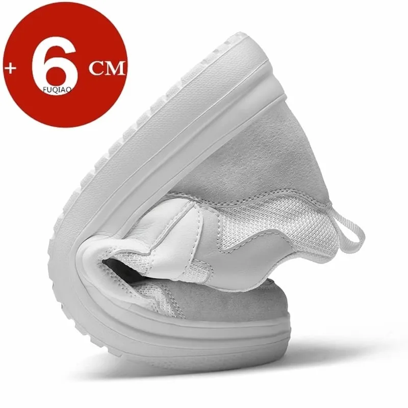 6cm Height Increase Shoes Unisex Genuine Leather & Mesh Breathable Lightweight Casual Sneakers Comfortable Elevator Footwear
