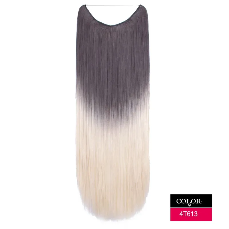 Synthetic One piece Hair Extensions No Clip No Glue Invisible 24inch Long Straight Wave Heat Resistant String Hairpiece