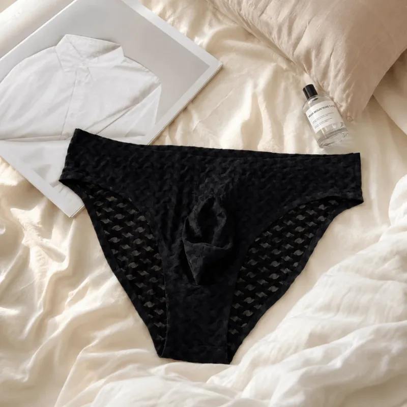 Panties Mesh Thin Men's Underwear Transparent Low Waist Ice Silk Underpants Bubble U Convex Pouch Men Triangle Briefs Male