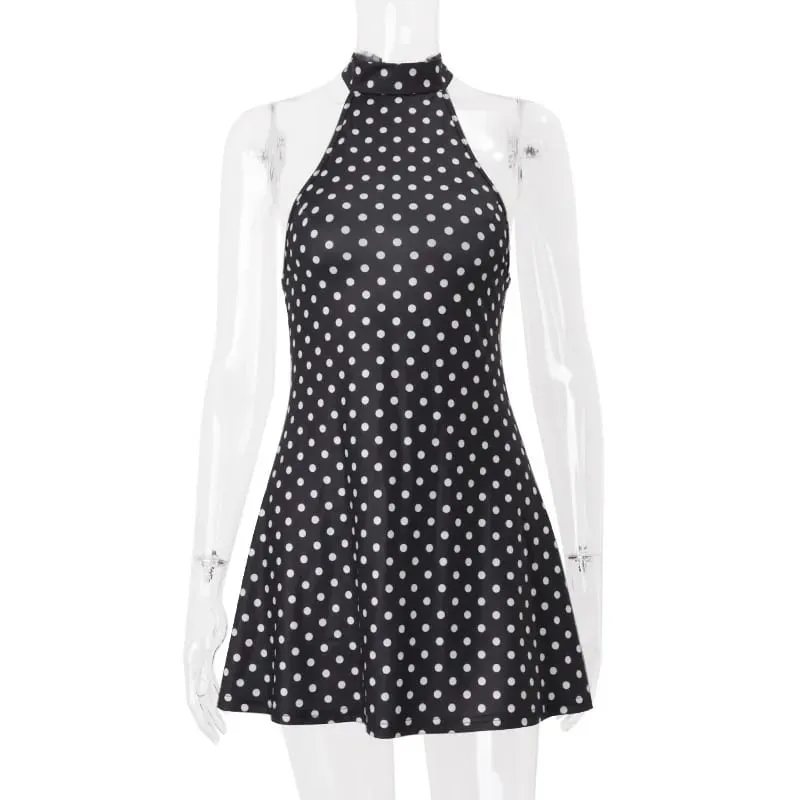 Polka Dot Short Dresses Women Elegant Off Shoulder Backless High Waist Halter Mini Dress Y2K Summer Fashion Club Party Vestidos
