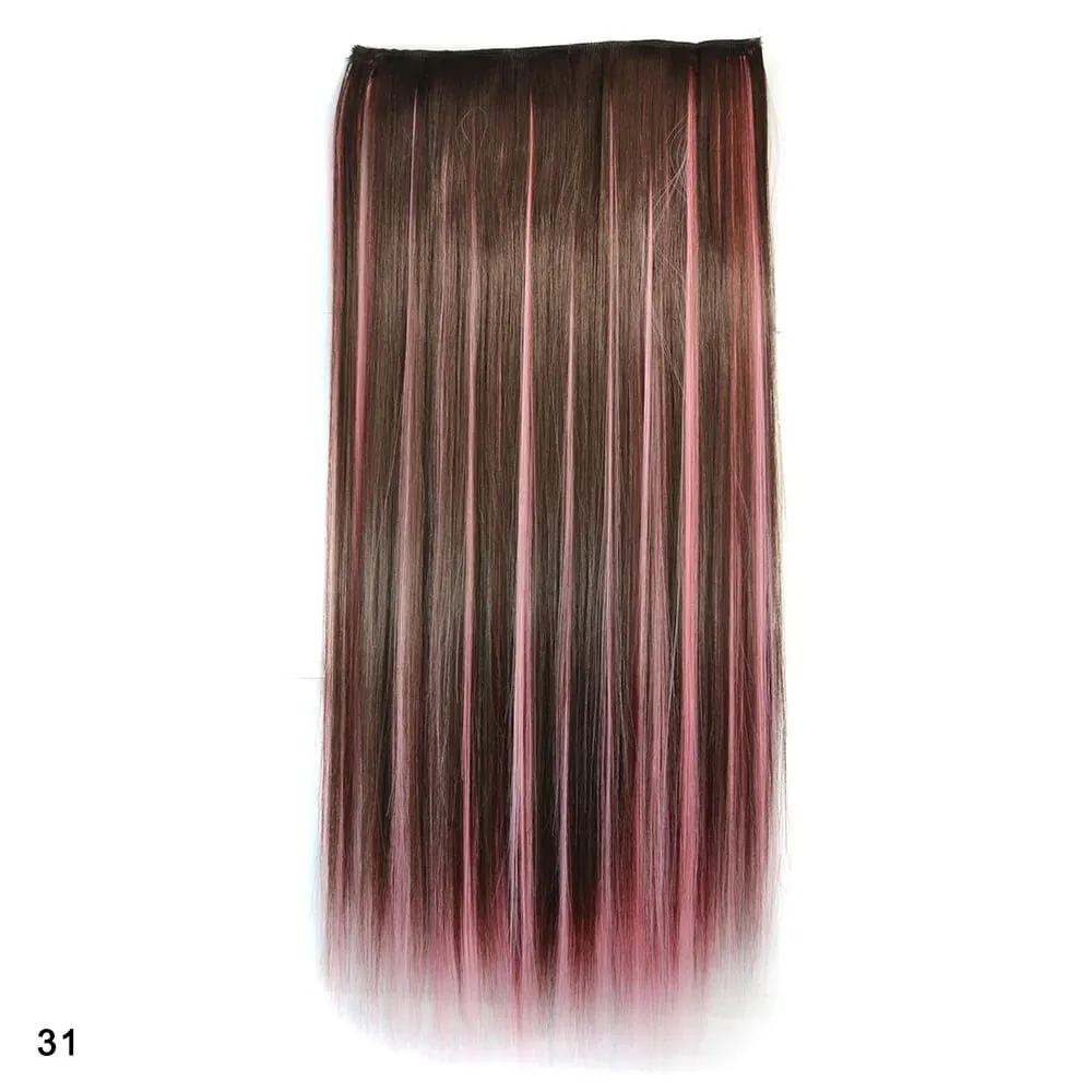 Zolin grampo de cabelo reto na extensão do cabelo arco-íris colorido ombre cor uma peça com 5 clipes sintético cosplay hairpieces