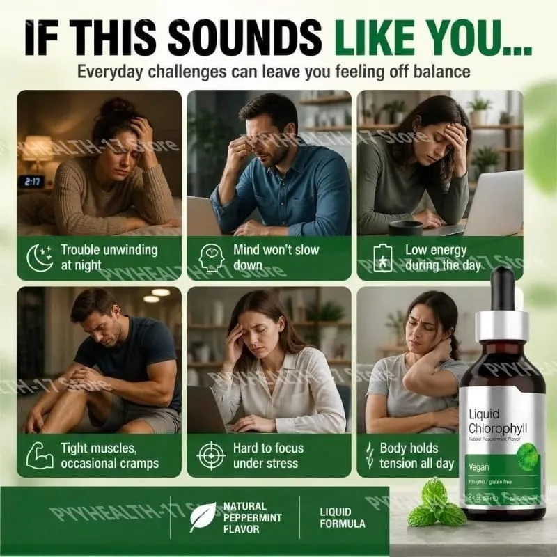 Liquid Chlorophyll 50 Mg Vegan Non-GMO Gluten & Wheat Free Natural Peppermint Flavor No Artificial Flavors 29 Servings