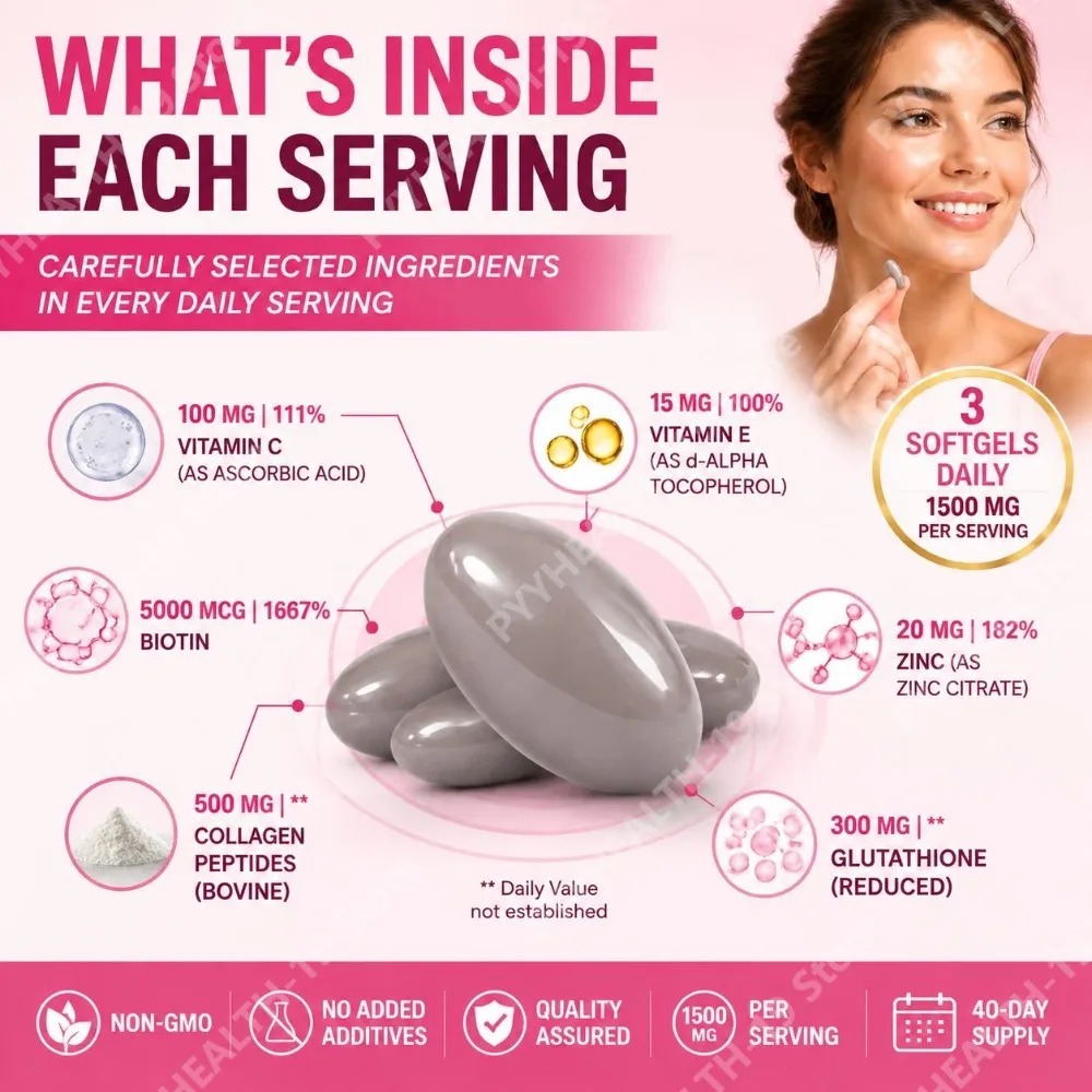 Itawel Collagen Glutathione Softgels Hyaluronic Acid Vitamins C E Para sa Balat Mga Kuko ng Buhok na Suporta sa Pang-adulto at Kagandahan 120 Bilang
