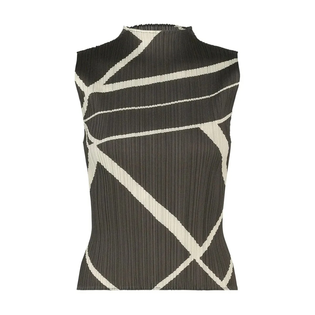 Miyake Pleated Top Women Sleeveless Geometric Black White Vest 2026 Summer High Neck Slim Casual Elegant Trendy New Hot Fit