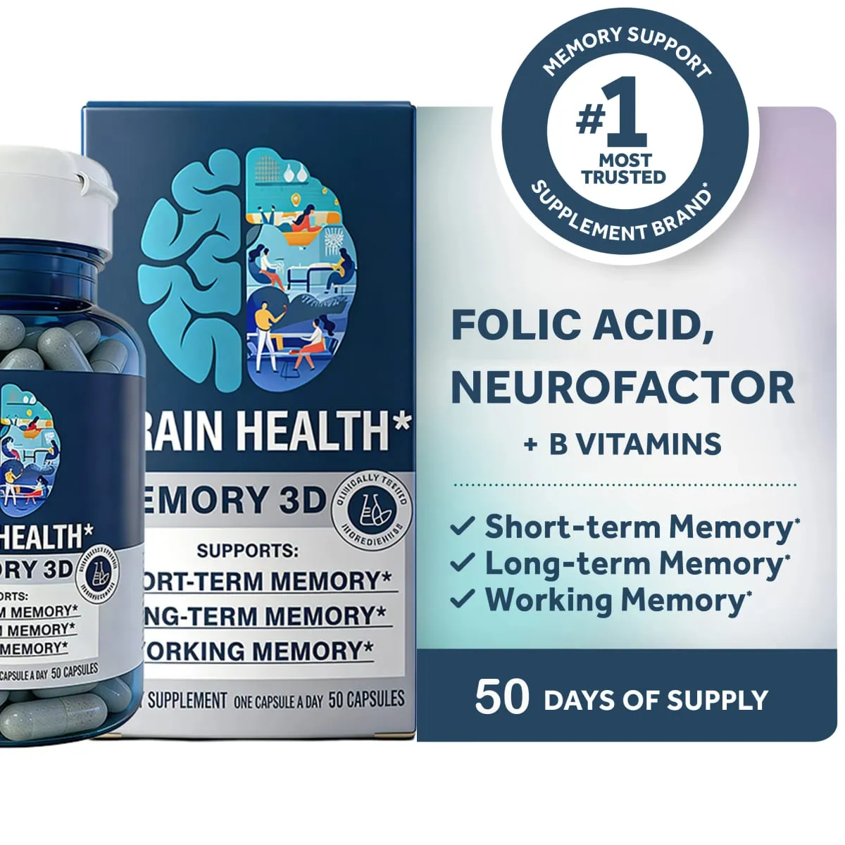 Memory 3D Brain Supplement - Nootropic Capsules for Memory Focus & Cognitive Function - Short Term Long Term & Working Memory — image 2
