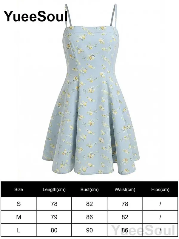 Blue Printed Mini Dress 2026 Summer New Elegant Party Birthday Evening Dresses Y2K Sweet Cute High Street Casual Women Dress