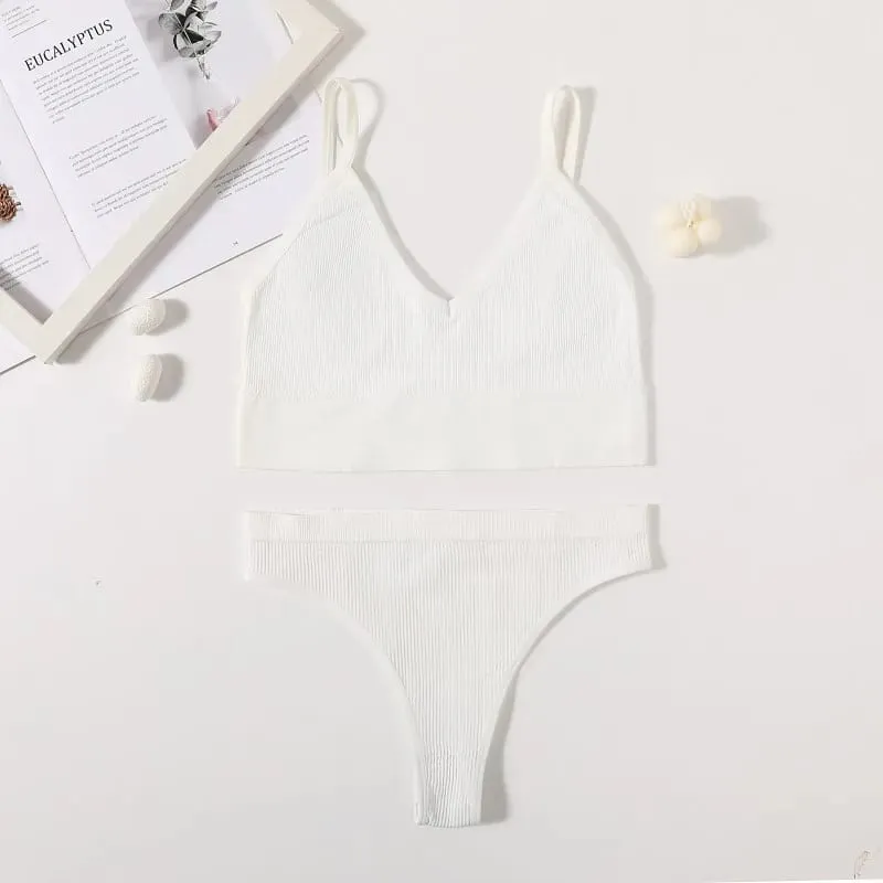 Women Seamless Bra And Panties Set Low Waist High Leg Cut Thongs Non-Wire Bra Top Sexy Lingerie Ladies U-Back Underwear Set