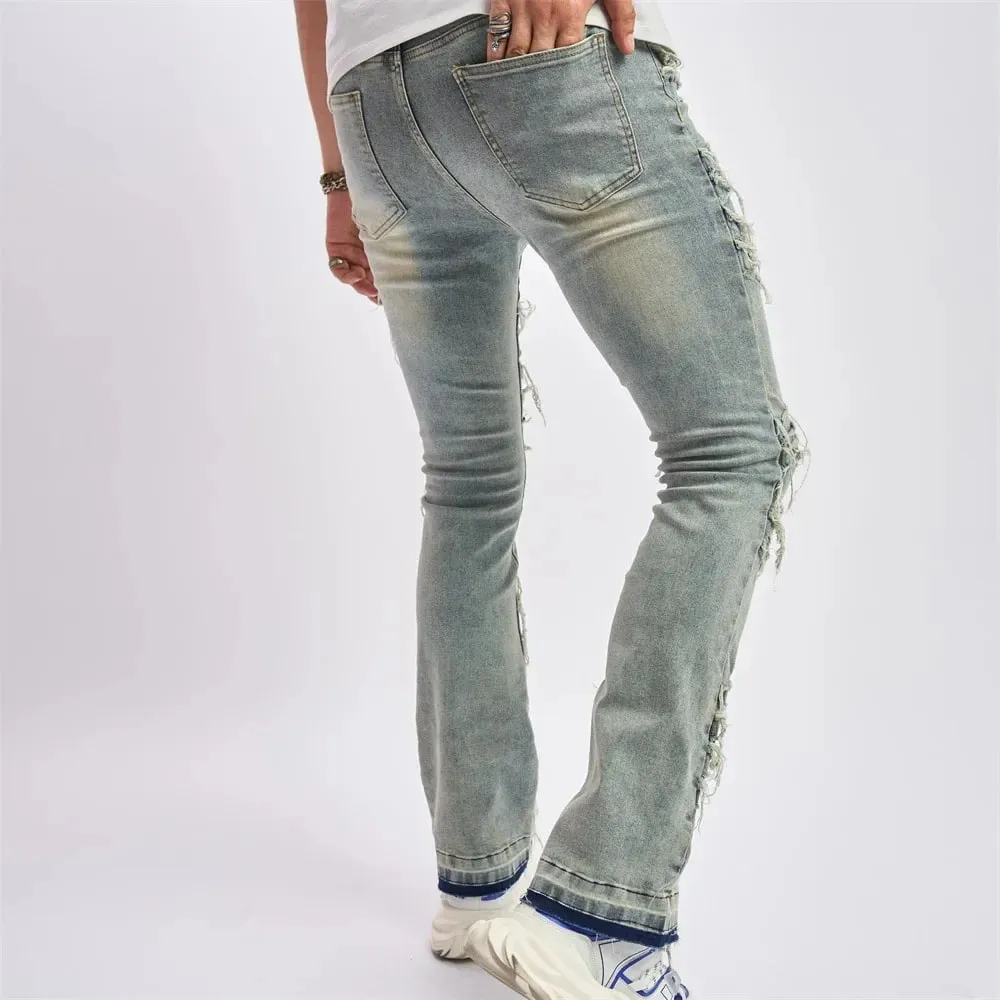Gescheurde herenjeans Rekbaar denim Street chic Scheurend patchwork Gaten Gescheurd denim Losse casual broek Slim-fit rechte broek