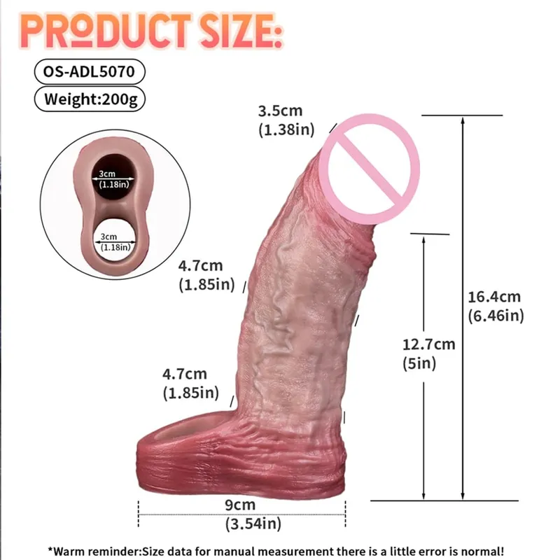 Reusable Penis Sleeve with Realistic Closed Head And Cock Ring Dick Enlargement Comdom Delay Ejaculation Sex Toys for Men