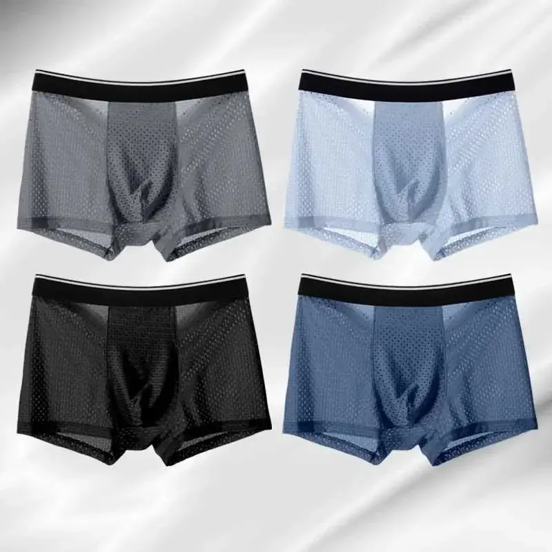 4 Buah/Lot Pakaian Dalam Sutra Es Pria Celana Pendek Ukuran Plus Celana Boxer Jaring Pakaian Dalam Sejuk Antibakteri Pakaian Dalam Cepat Kering Pria