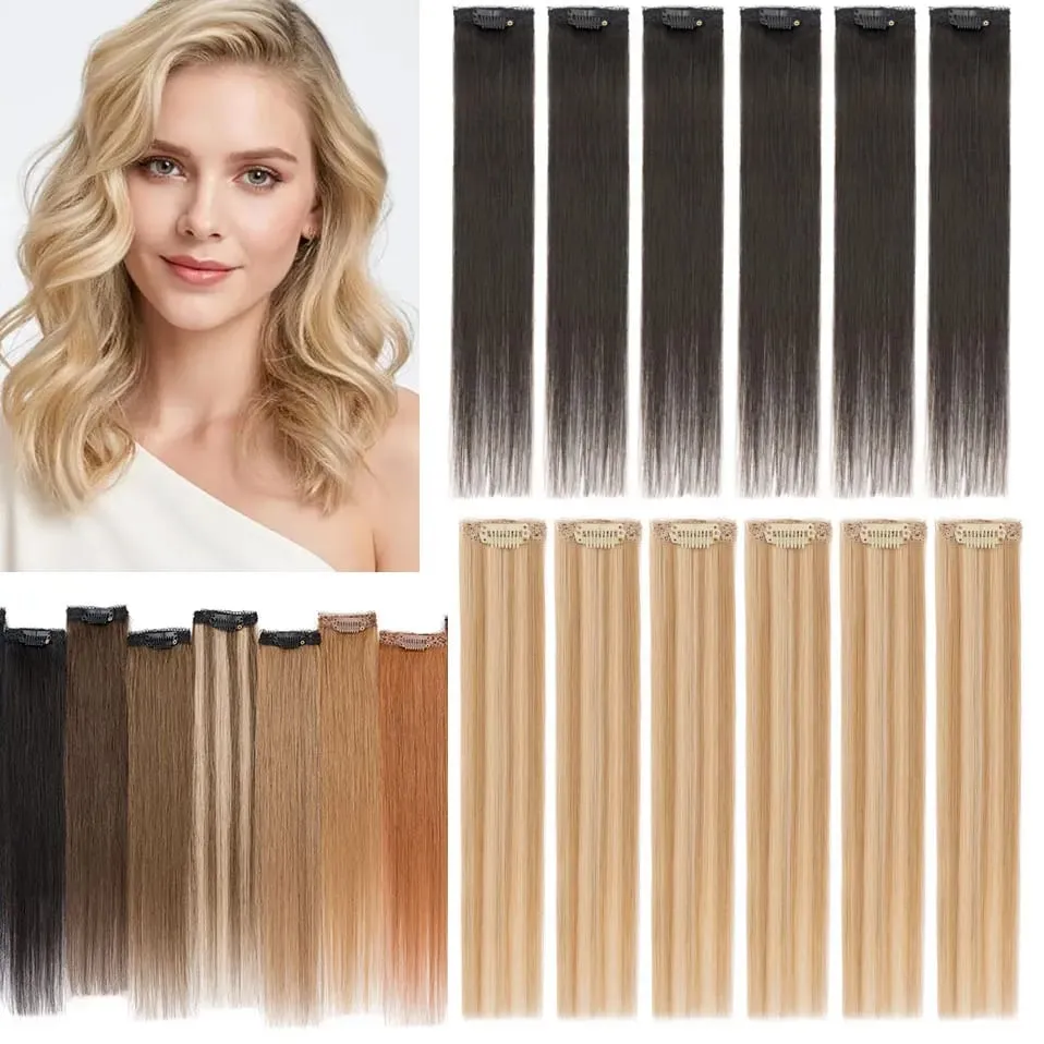 6 Pcs Clip In Human Hair Extensions Single Clip Ins Short Hair Extensions Seamless Straight Highlight Hairpieces for Women