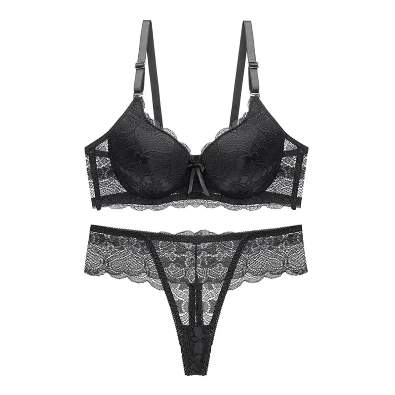 Women s Floral Lace Lingerie Set Sheer Mesh Seductive Babydoll Push up Bra and Panty 2 Pcs Set with Garter Belt