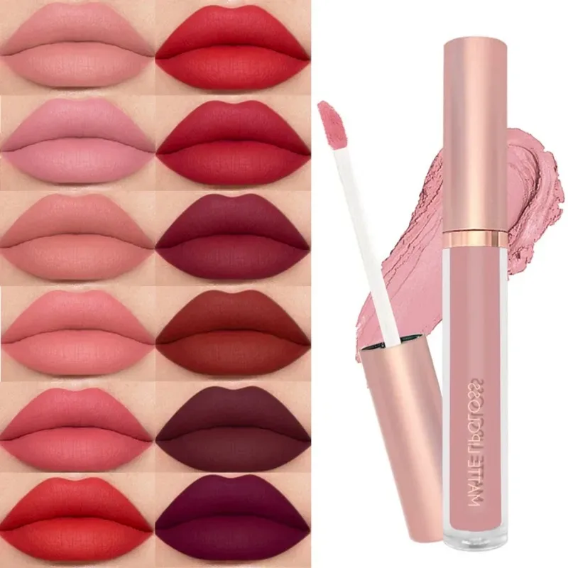 12 cores fosco veludo sexy brilho labial à prova dlong água de longa duração antiaderente copo lábio esmalte nude batom líquido lábios maquiagem cosméticos — image 2