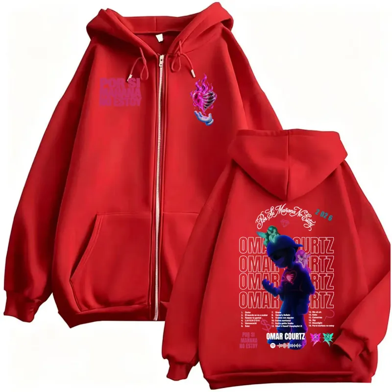 Omar Courtz Por Si Manana No Estoy 2026 Tour Zip Up Hoodies Men's Casual Fleece Sweatshirt Jacket Coats Bodywarmer Zipper Hooded