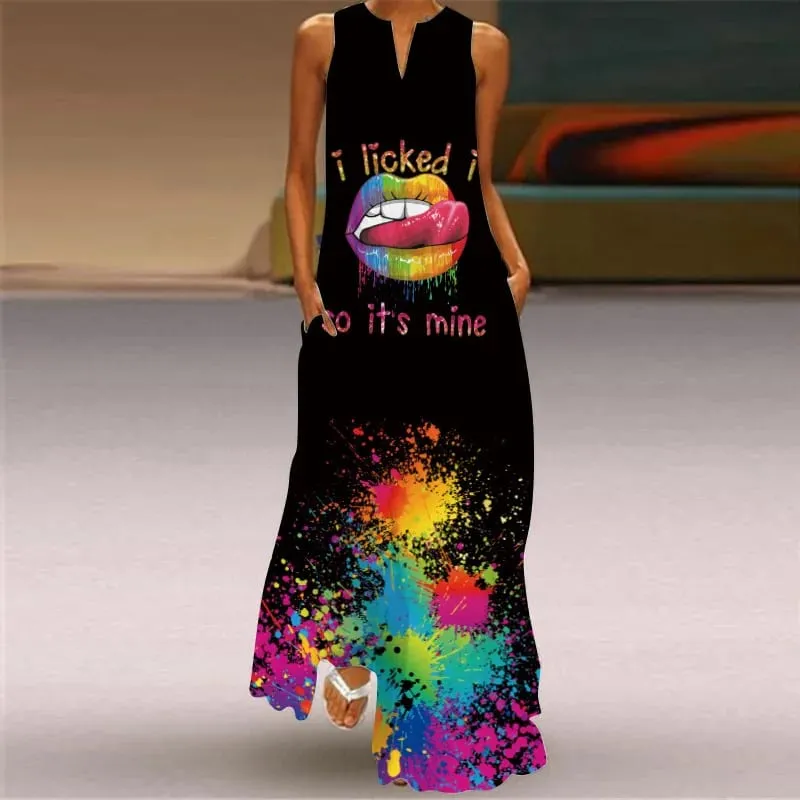Women Dresses 2026 New summer wear sleeveless long dress V-neck printed emerald flower dress women's clothing vestidoes