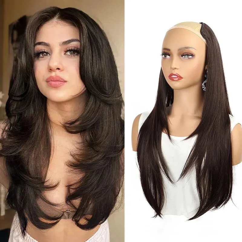 22 inch Synthetic One-Piece Hair Extensions | Inward-Curled Ends | BB Clips Easy Wear No Damage | Instant Volume & Length