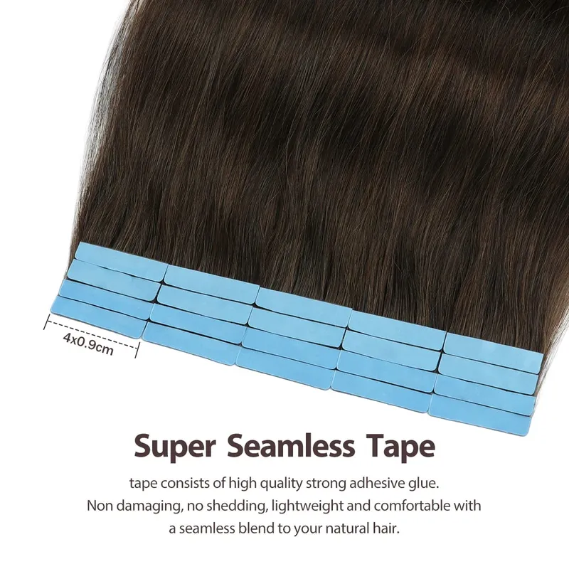 Invisible Tape In Extensions Emberi Haj Seamless Pu Skin Weft Injektált hajhosszabbítók Kézzel kötött ragasztók Tape-Ins 10db/csomag