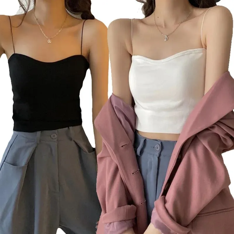Atasan Vest Musim Panas Wanita Tanpa Lengan Kapas Atas Tiub Berbalut Tapak Rompi Atasan dengan Pad Payudara Atasan Anjal Lembut Yang Boleh Ditanggalkan Lancar