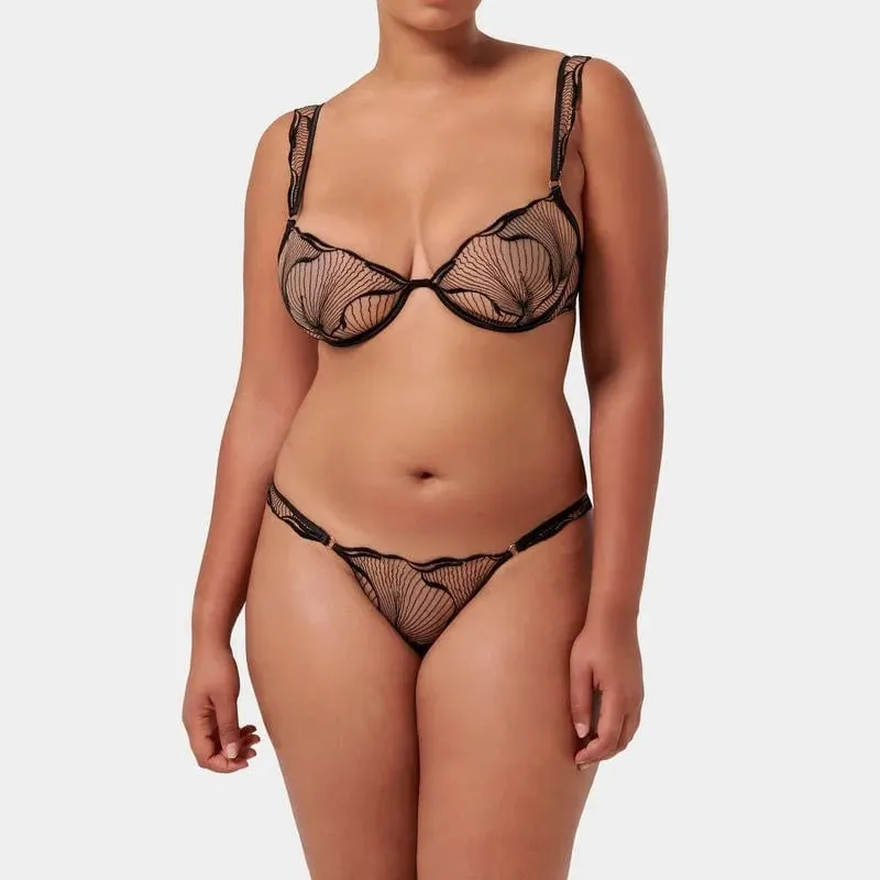 Elegant French Lace Minimiser Bra Large Chest Pure Embroidery Ultra Thin UK Fit Plate Size Wirefree Anti-Sagging Set​​ MOYISU AB