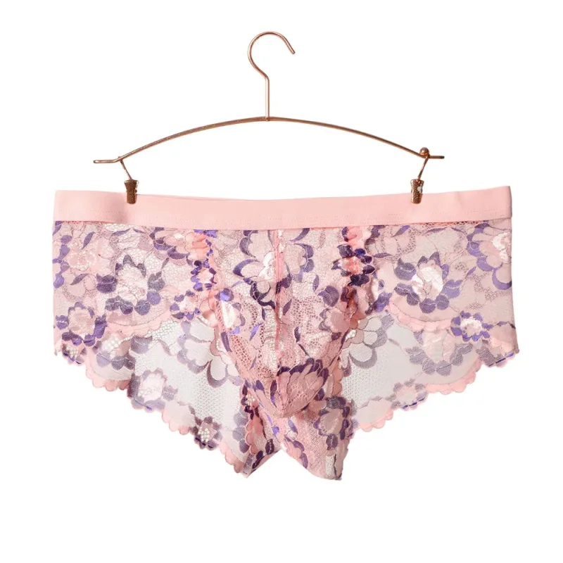 Biancheria intima sexy in pizzo Liscio Mutandine da uomo a sacchetto Prospettiva Slip da uomo floreali sottili Tentazione Mutande traspiranti a vita bassa in rete