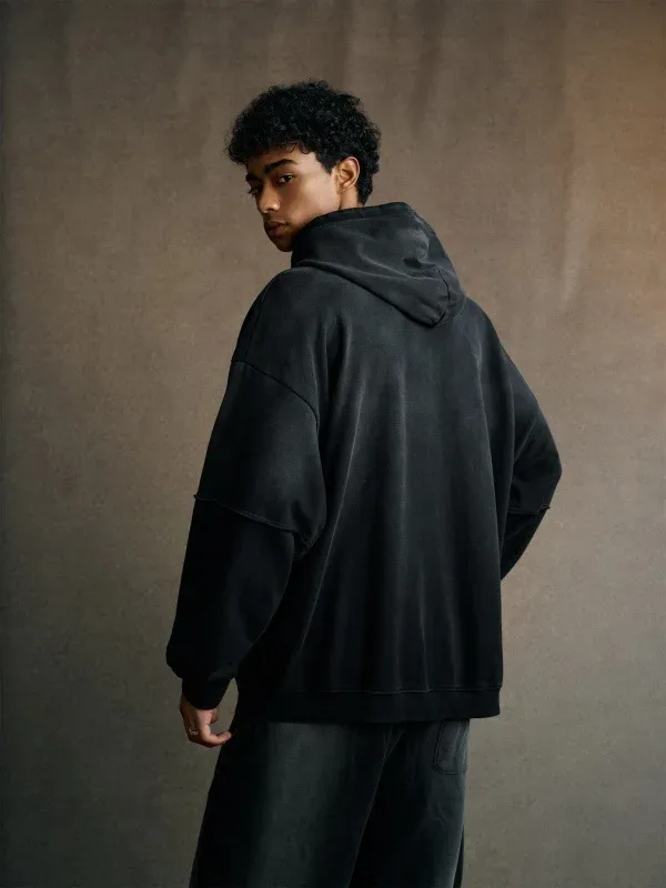 New Autumn Winter Men 400gsm Hoodies Streetwears High Street Heavy Weight Washed Cotton Sweatshirts Brand Tracksuit