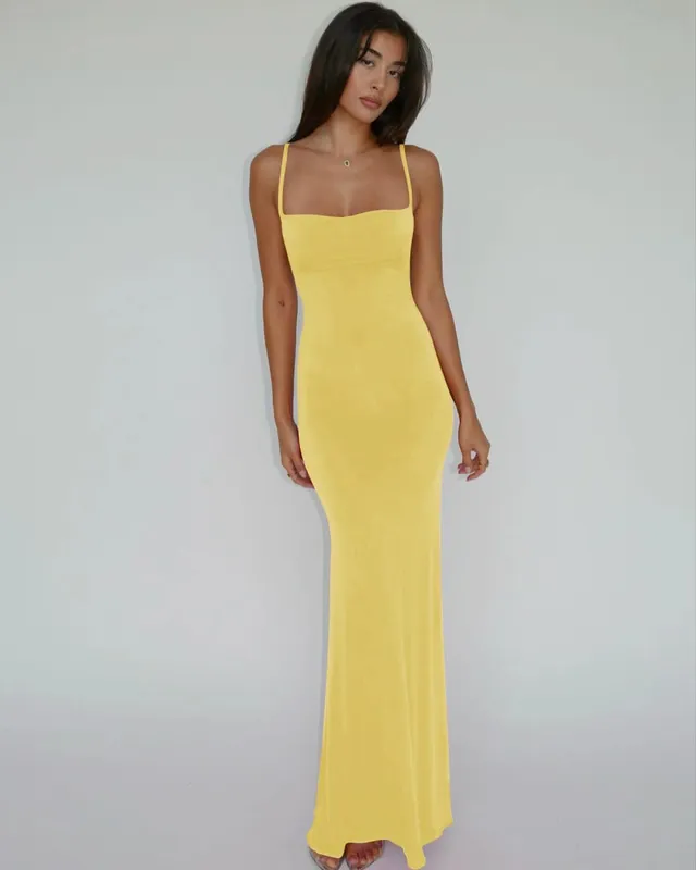 Hugcitar Summer Solid Sleeveless Backless Elegant Sexy Bodycon Y2K Maxi Prom Dress Women Clothes Birthday Party Casual Y2K