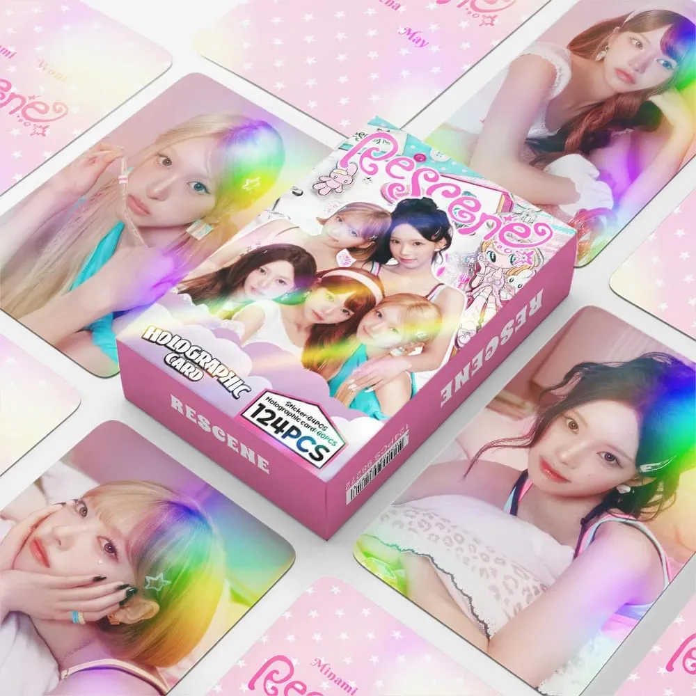124Pcs/Set Idol RESCENE Total Link New Album Pretty Girl Laser Cards And Stickers Postcards Woni Liv Minami May Zena Fans Gifts