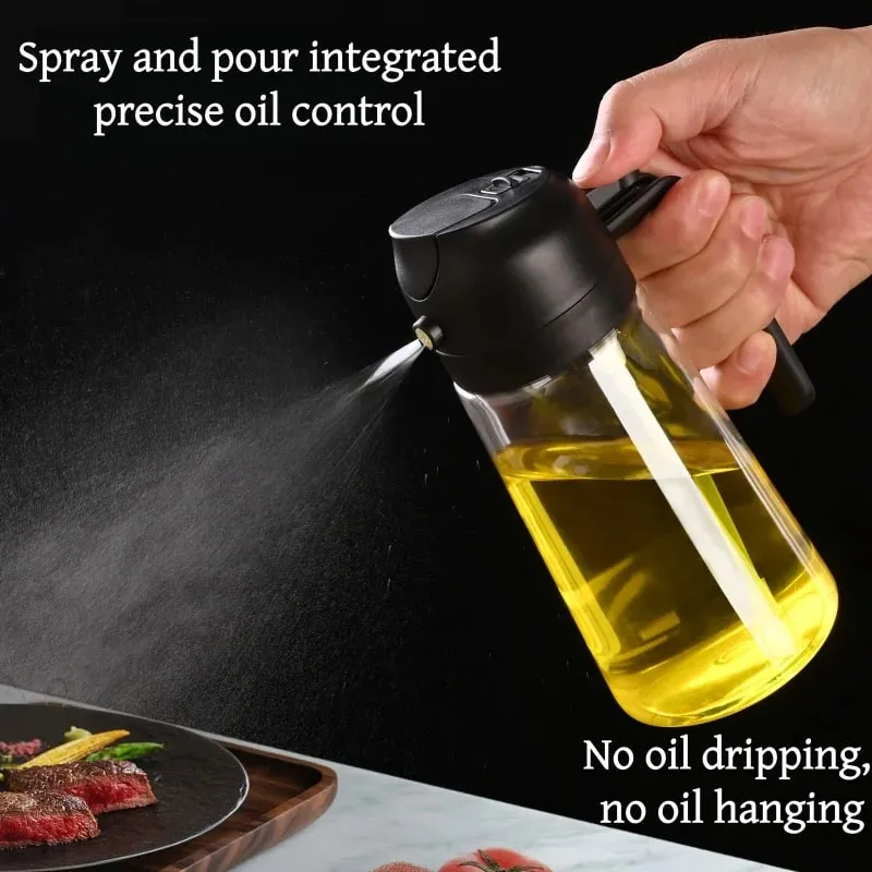 470ml 2-in-1 oil can and injector olive oil pour suitable for cooking air fryer salad barbecue (white)