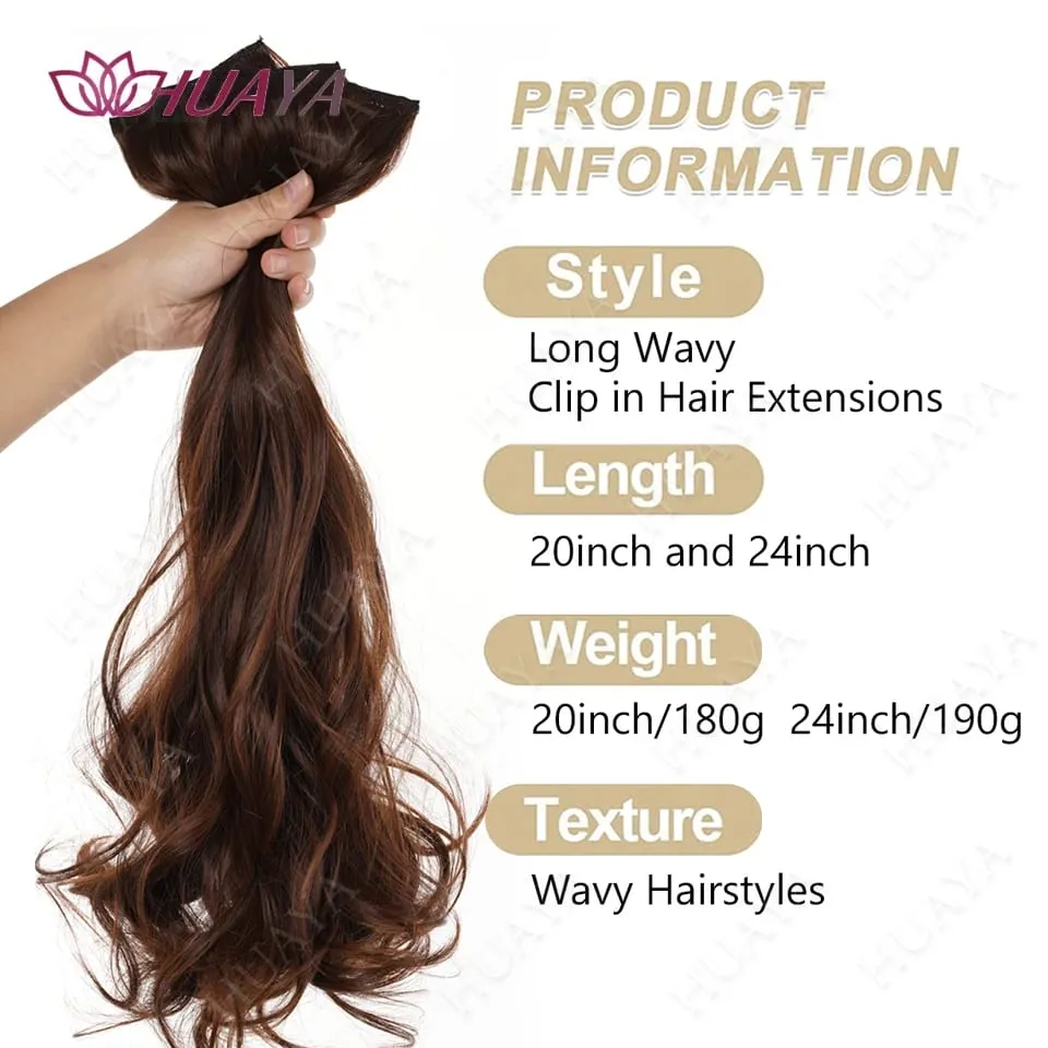 Clip In Hair Extensions 3 PCS Full Head 20/24 Inch Long Curly Wavy Synthetic Hair Pieces Natural Wavy For Women Girls Hair