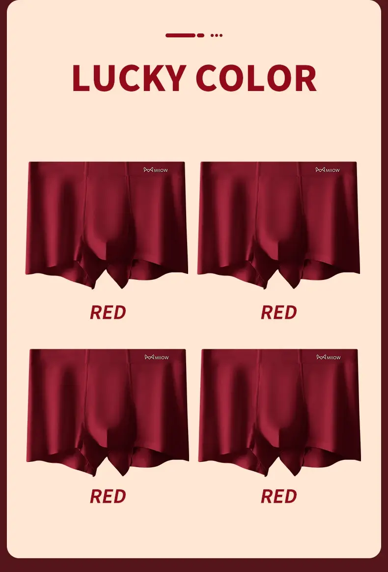 MiiOW 3Pcs Autumn Winter Cotton Men Underwear Lucky Red Men's Panties 7A Antibacterial Men Underpants Breathable Man Boxershorts