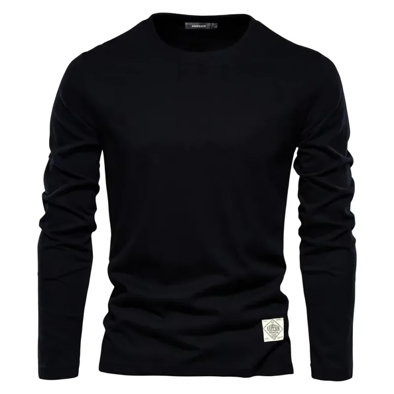 2026Bagong Solid na Kulay na Cotton Crewneck Sweatshirt na Lalaking Casual Long Sleeve Loose Pullover Top