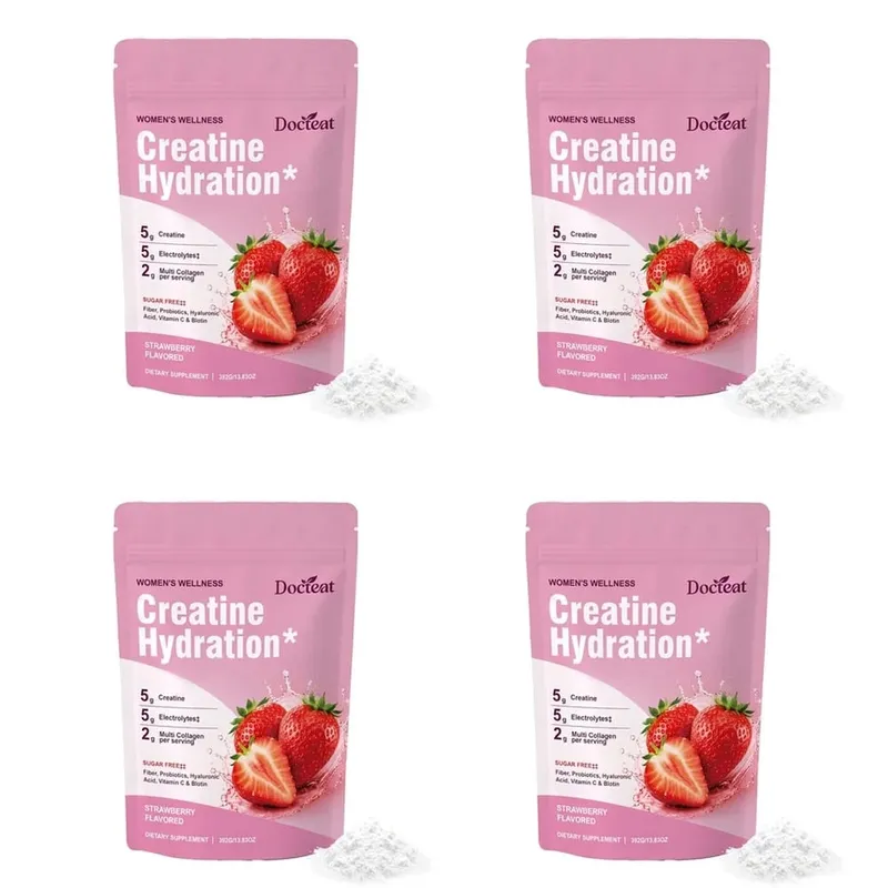 Docteat Creatine Powder Electrolytes Collagen Vitamin C Biotin Sugar Free Strawberry Flavor Women Fitness Wellness 30 Servings