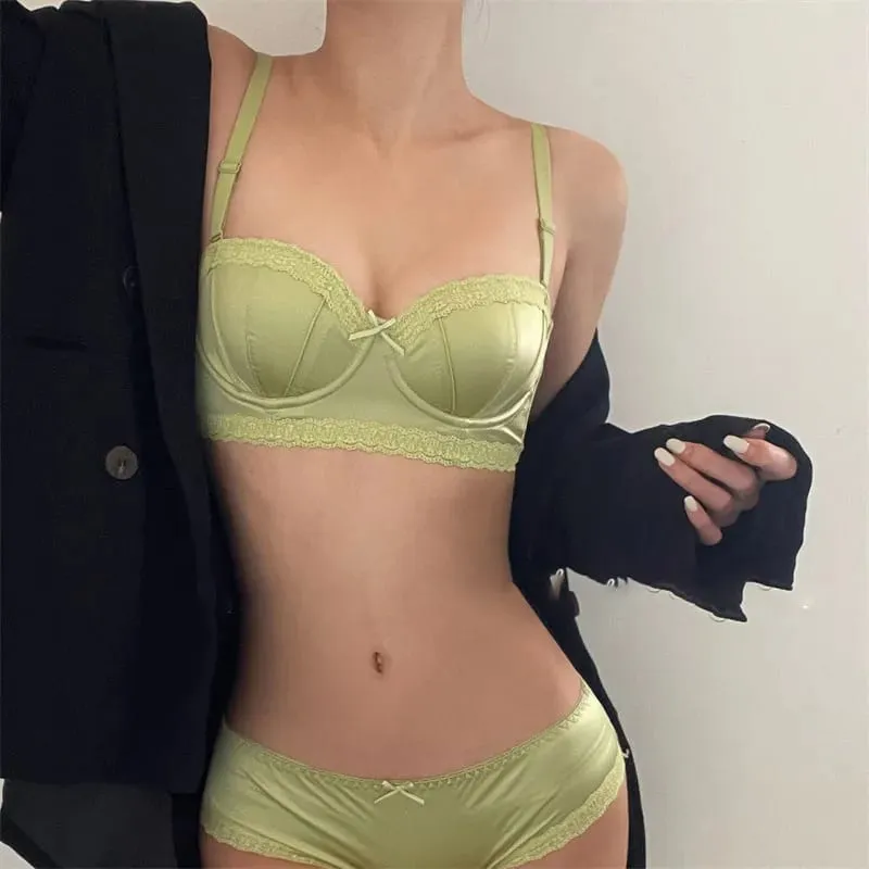 Hot Item French Inspired Minimizer Bra Women Satin Lace Thin Cup Soft Underwire Uplifting Centering Anti-Sagging Solid Comfort