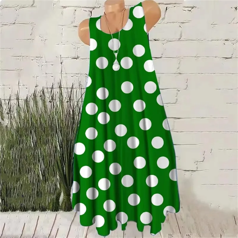 Women's Sleeveless O-Neck Versatile Fashion Dresses 3D Dot Print Streetwear Summer Mini Dress Loose Casual Ladies A-Line Dress