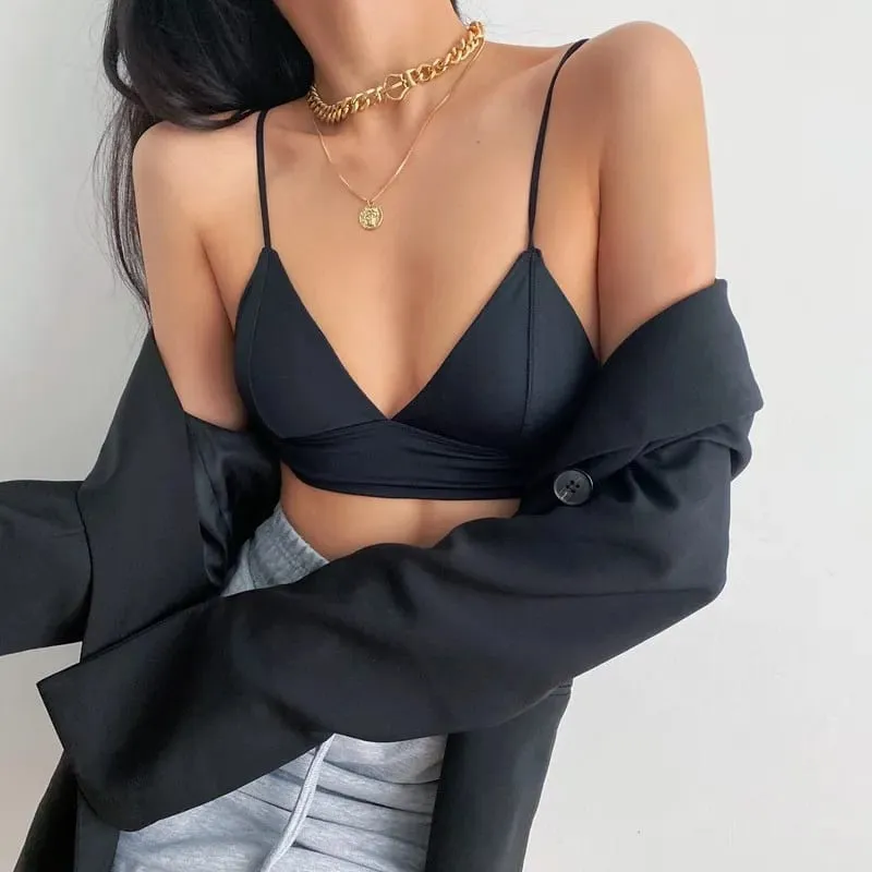 Deep V Plunge Triangle Cup Bralette Wireless Bra Panties Set Underwear Removable Pads Smooth Lightly Lined Woman Sexy Lingerie