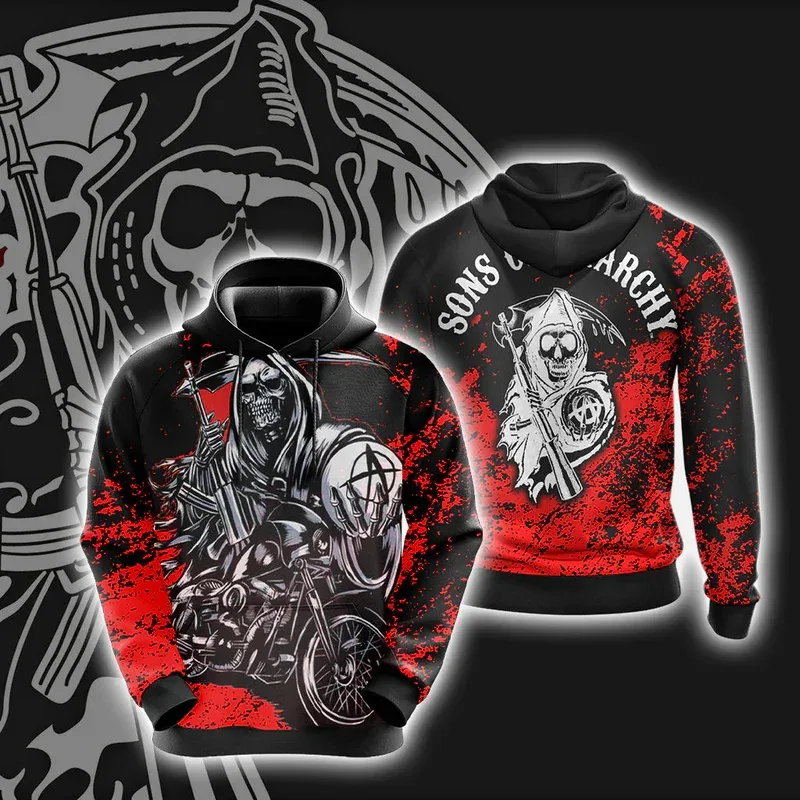 Men's Street Style 3D Sons of Anarchy Print Hoodies Sweatshirts Autumn/Winter Unisex Loose Casual Tracksuit Outdoor Y2k Pullover