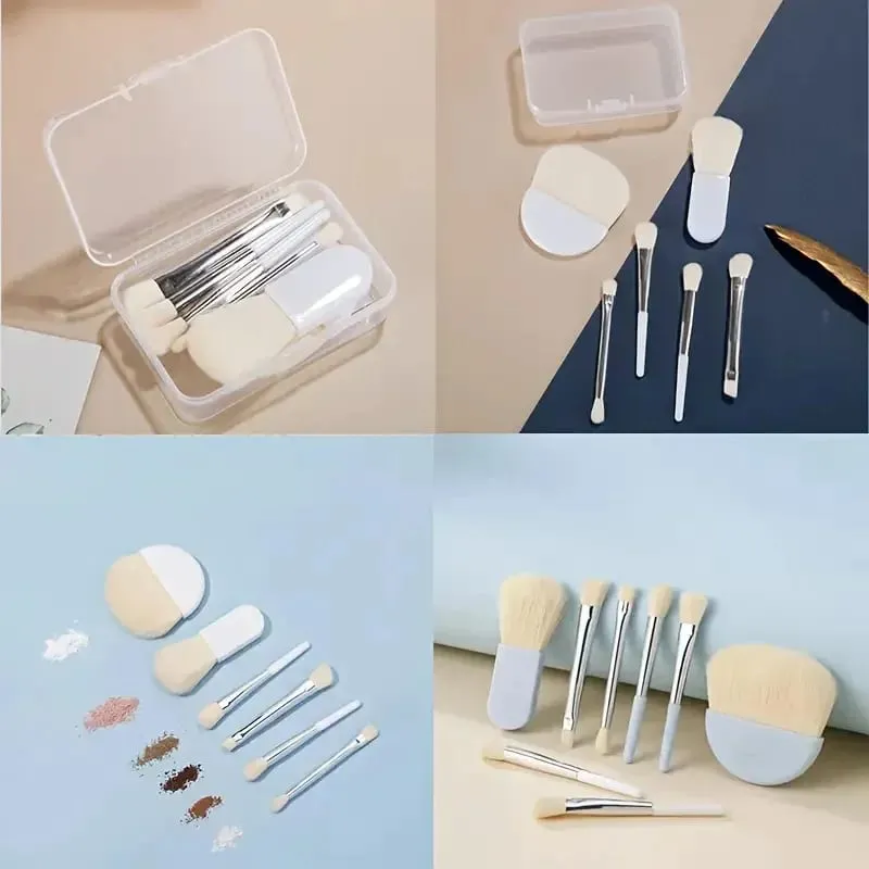 6Pcs Mini Travel Makeup Brushes Set with Clear Box Portable Cosmetic Powder Foundation Blush Blending Concealer Make Up Brushes