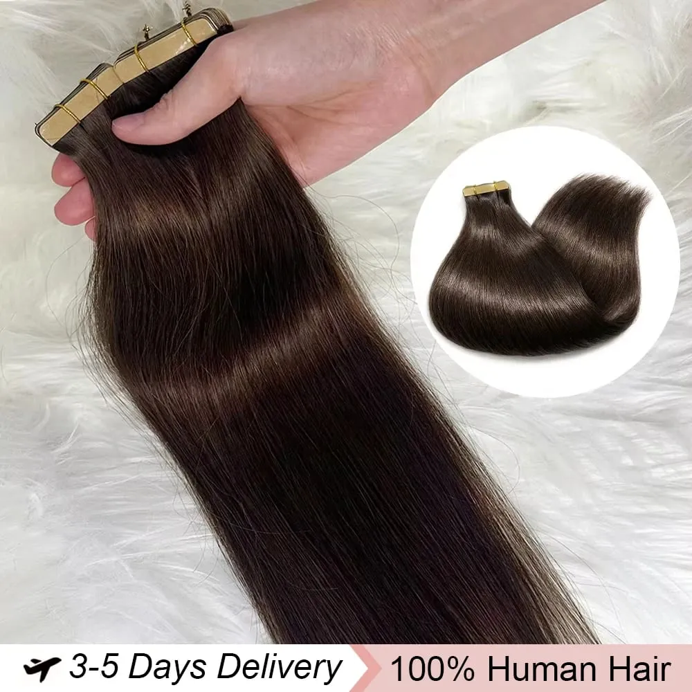 16A Brown Tape In Hair Extension Straight Seamless Invisible Tape In Human Hair Extensions 42 Pcs-100g 16 18 20 22 Inch Colored Raw Virgin Skin Adhesive