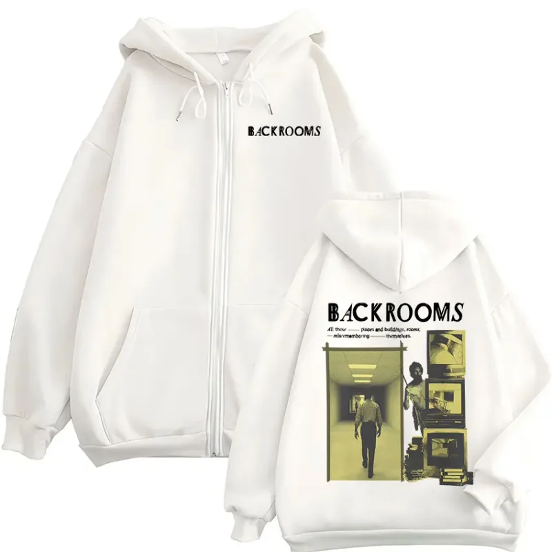 Horror Movie Backrooms Zipper Hoodies Men's Women Clothing Casual Long Sleeves Zip Up Hooded Sweatshirts Jackets Coat Streetwear