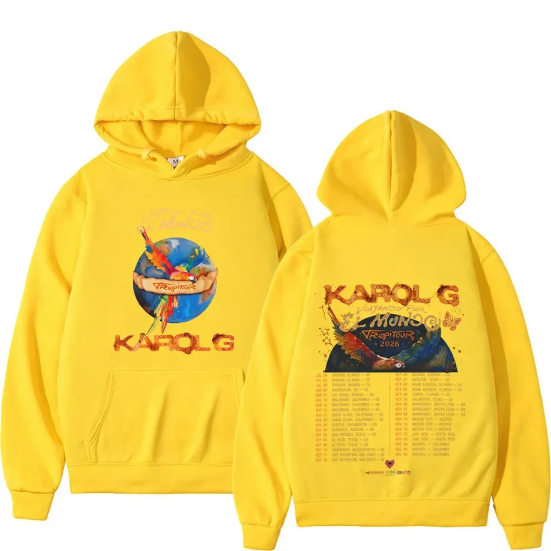 Karol G Viajando Por El Mundo Tropitour 2026 Graphics Hoodie Men Women Loose Casual Pullover Long Sleeves Fashion Sweatshirts