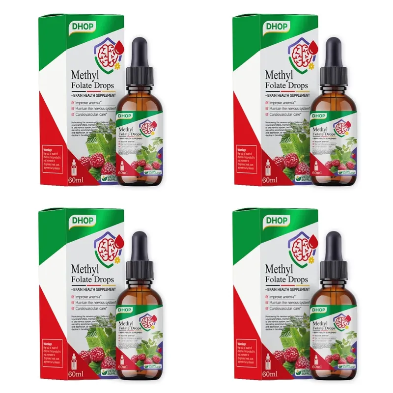 Methyl Folate Drops Liquid with Folate and Vitamin B12 Supports Brain Health for Nervous System Care - 120 Servings